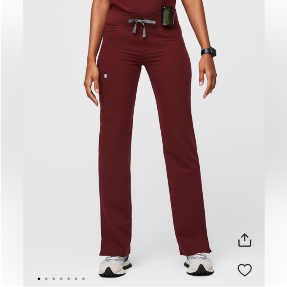 Figs Kade Cargo Scrub Pants in Burgundy Maroon Straight Leg